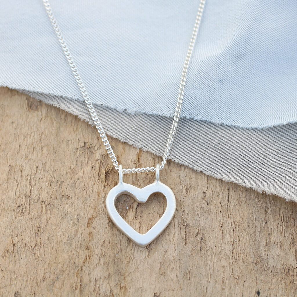 Silver Heart Necklace. Geometric Pendant