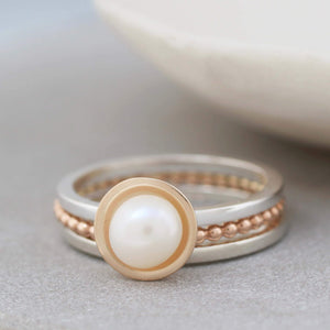 pearl anniversary silver and gold pearl ring