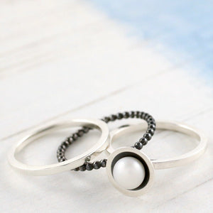 silver pearl stacking rings