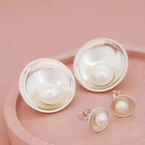 statement silver pearl stud earrings
