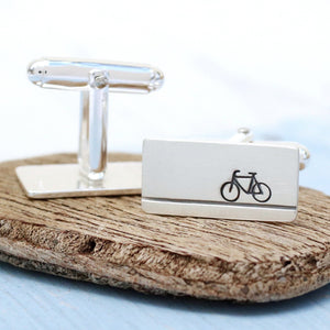 stamped silver bicycle cufflinks
