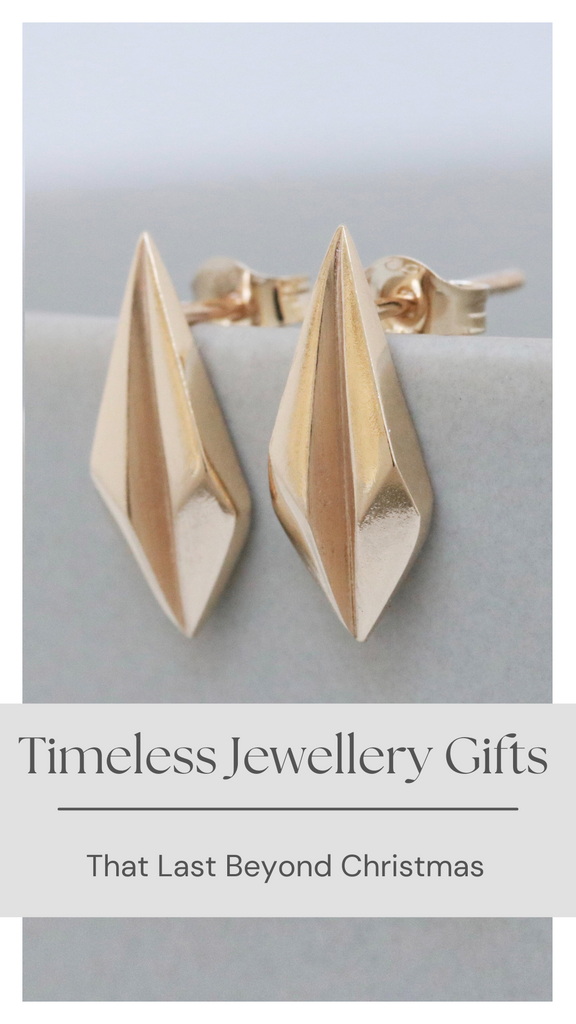 9ct gold Art Deco stud earrings — classic timeless jewellery gifts blog title image featuring heirloom gold jewellery designs.