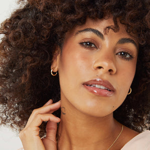 9ct hoop earrings worn, real gold small hoop earrings everyday style modelled