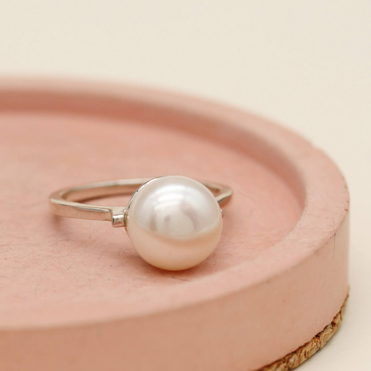 Large pearl ring with ivory white freshwater pearl on a sterling silver band