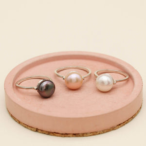 Handmade pearl cocktail rings with white, peach and peacock freshwater pearls