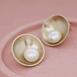 Luxury 9ct gold pearl earrings featuring asymmetrical freshwater pearl detail