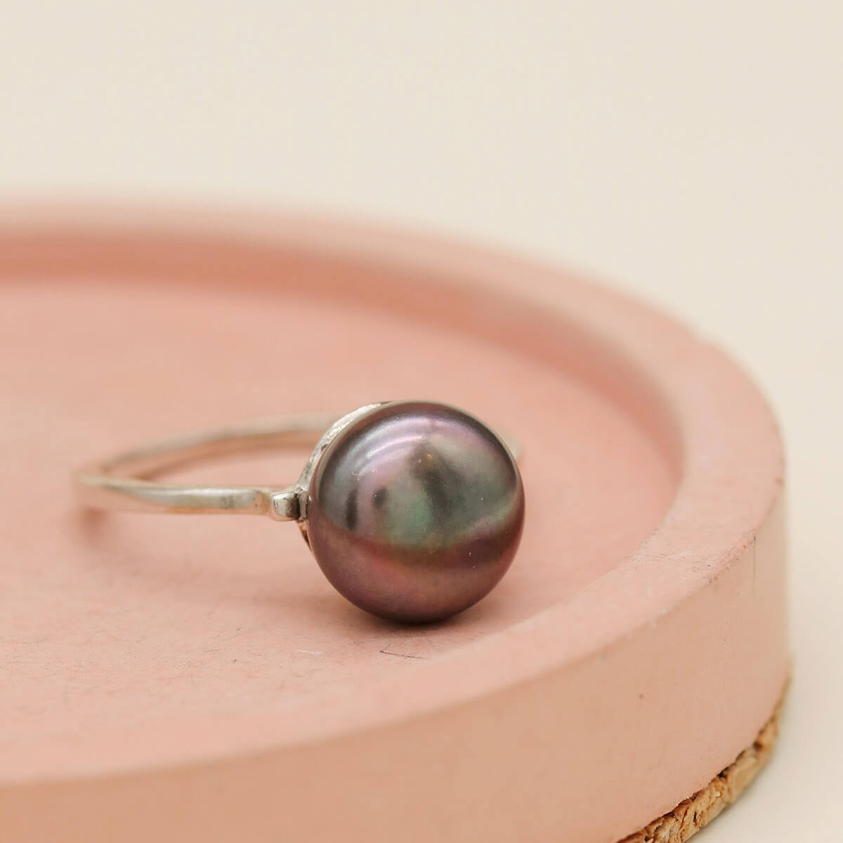 Peacock blue pearl cocktail ring handcrafted in sterling silver