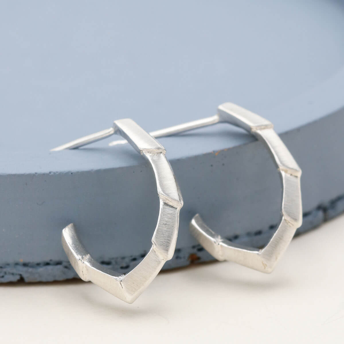 Art Deco hoop earrings in sterling silver, distinctive handmade earrings and thoughtful gift for her