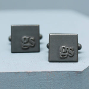 GS initial cufflinks, personalised cufflinks for him and thoughtful gift for a son on a deep blue background