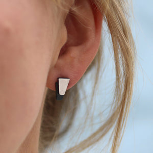 Model wearing black stud earrings for women, sterling silver black earrings styled for everyday outfits or thoughtful gifting.