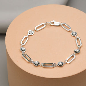 Handmade pearl chain bracelet in sterling silver featuring bold paperclip-style links and genuine freshwater pearls.