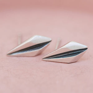 Silver art deco earrings on pink dish styled as a gift for her or bridesmaid jewellery.
