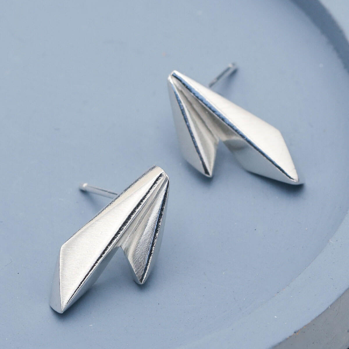 Art Deco style earrings in solid sterling silver, a modern geometric design for everyday wear