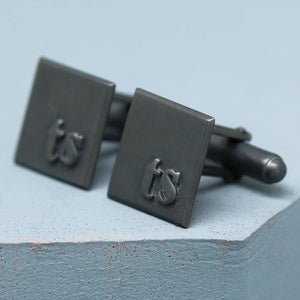 TS initial cufflinks, personalised wedding cufflinks and meaningful gift for the groom, on a deep blue background