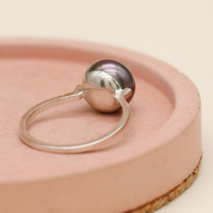 Reverse view of handmade sterling silver pearl cocktail ring