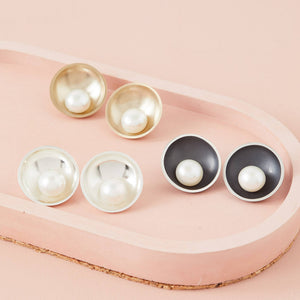 Sterling silver, oxidised silver and 9ct gold pearl stud earrings from the same collection