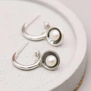 Handmade oxidised sterling silver hoop earrings with removable pearl drops and genuine freshwater pearls.