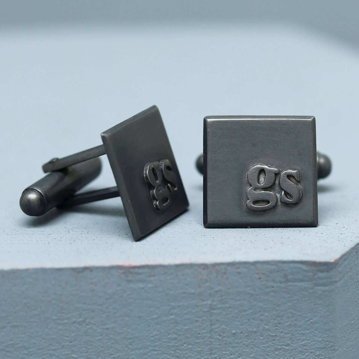 Personalised GS cufflinks in oxidised sterling silver, meaningful wedding gift for the groom or husband-to-be