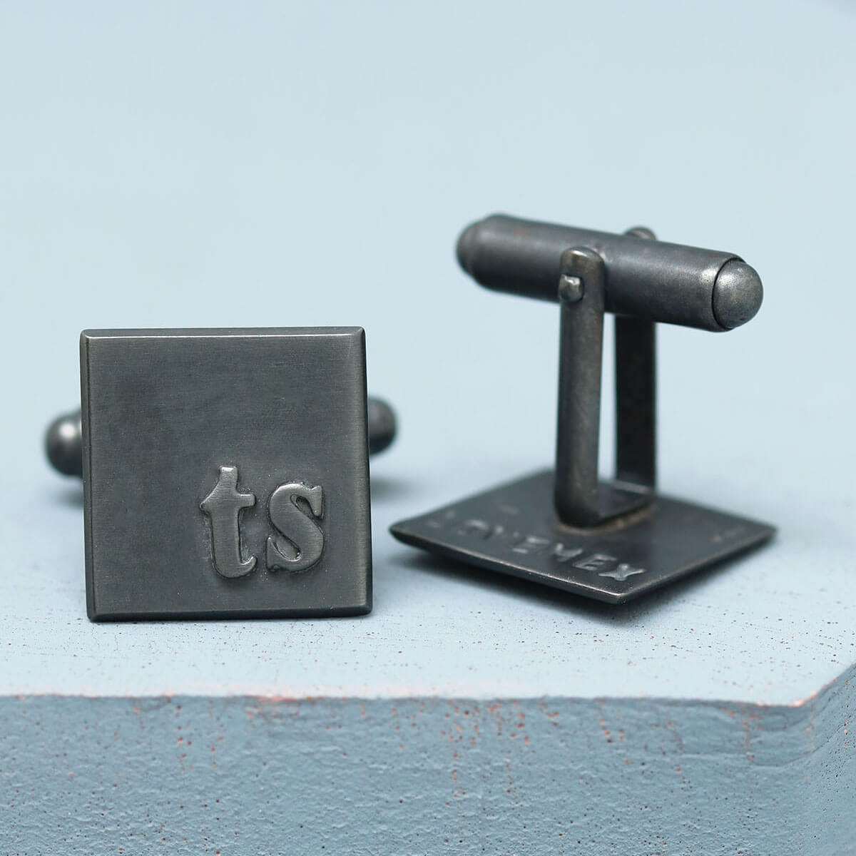 Personalised TS cufflinks in oxidised sterling silver, thoughtful wedding cufflinks for a groom or husband-to-be