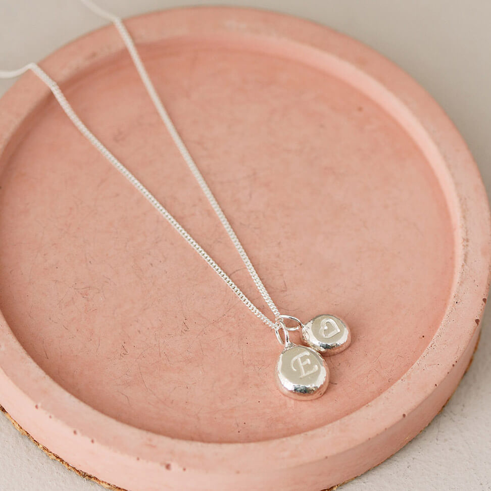 Small Initial Necklace – Unique Pebble Necklace Made from Recycled Silver