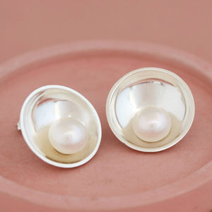 Statement pearl stud earrings featuring 10mm freshwater pearls