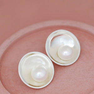 Large freshwater pearl earrings crafted in solid sterling silver