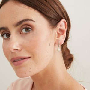 Long pearl earrings handcrafted from sterling silver with genuine freshwater pearls modelled for everyday wear. 