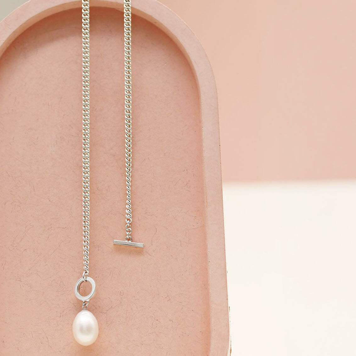 Elegant big pearl necklace handcrafted in sterling silver with a bold curb chain and genuine freshwater pearl.