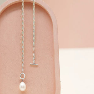 Elegant big pearl necklace handcrafted in sterling silver with a bold curb chain and genuine freshwater pearl.