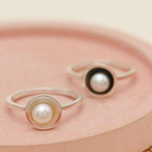 Sterling silver pearl ring available in polished silver and oxidised silver finishes