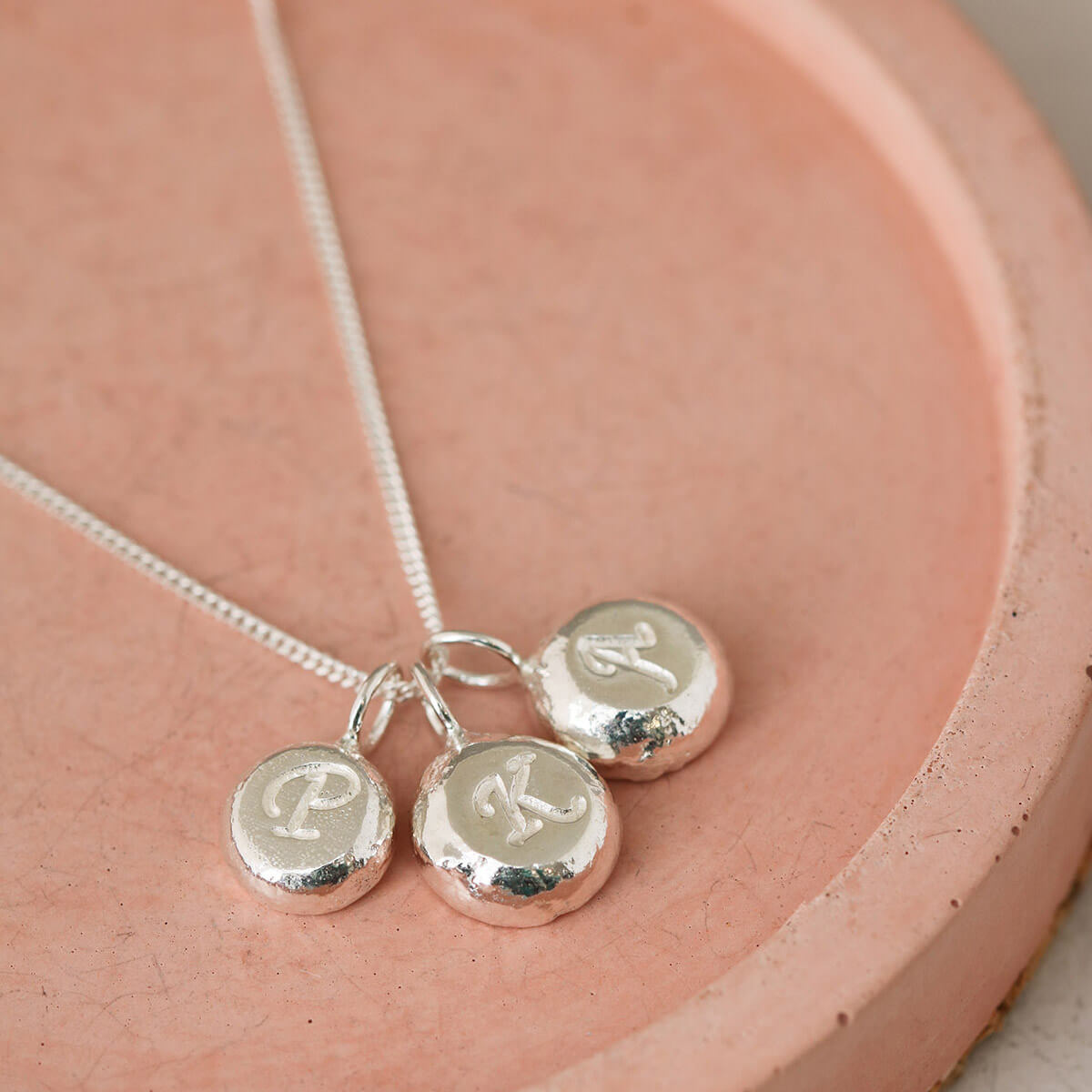 Small Initial Necklace – Unique Pebble Necklace Made from Recycled Silver