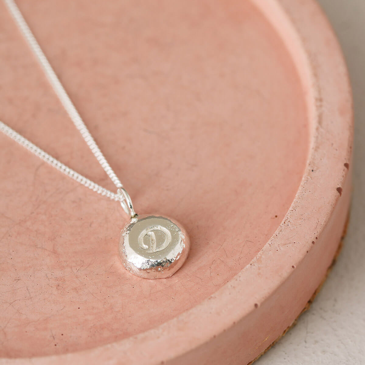 Small Initial Necklace – Unique Pebble Necklace Made from Recycled Silver