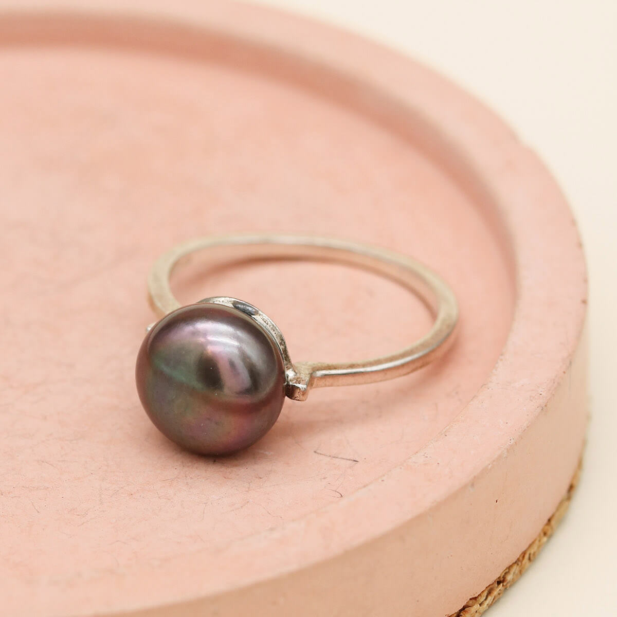 Peacock blue freshwater pearl ring handcrafted in sterling silver