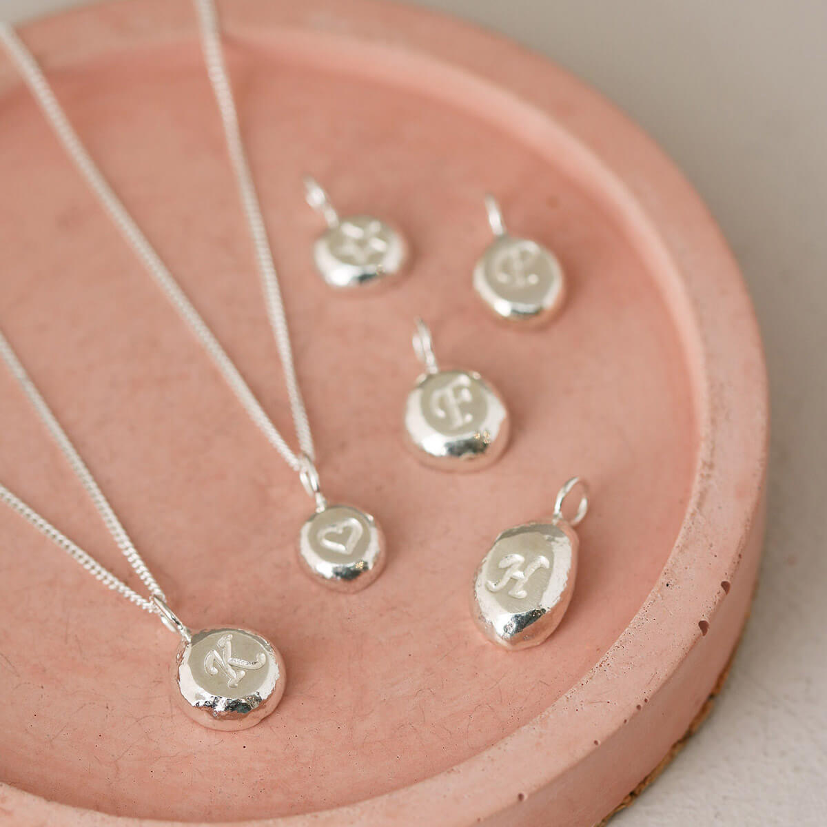 Small Initial Necklace – Unique Pebble Necklace Made from Recycled Silver