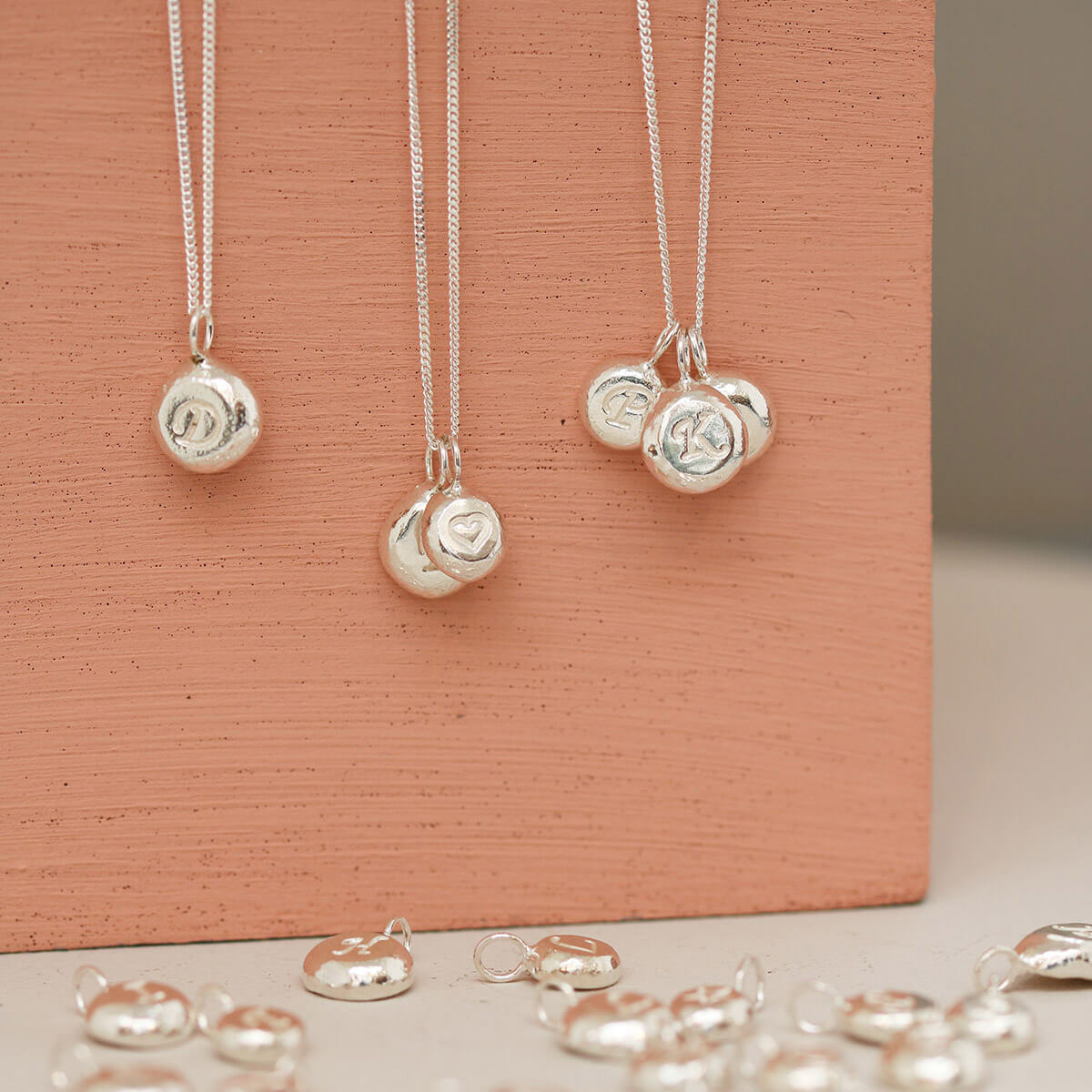 Small Initial Necklace – Unique Pebble Necklace Made from Recycled Silver