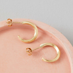 9ct hoop earrings detail on pale pink dish, real gold small hoop earrings modern classic