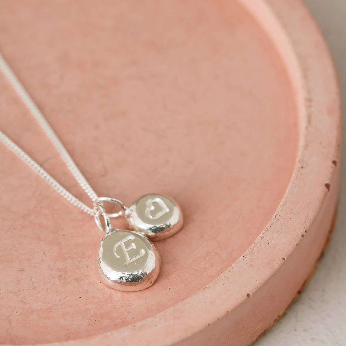 Small Initial Necklace – Unique Pebble Necklace Made from Recycled Silver