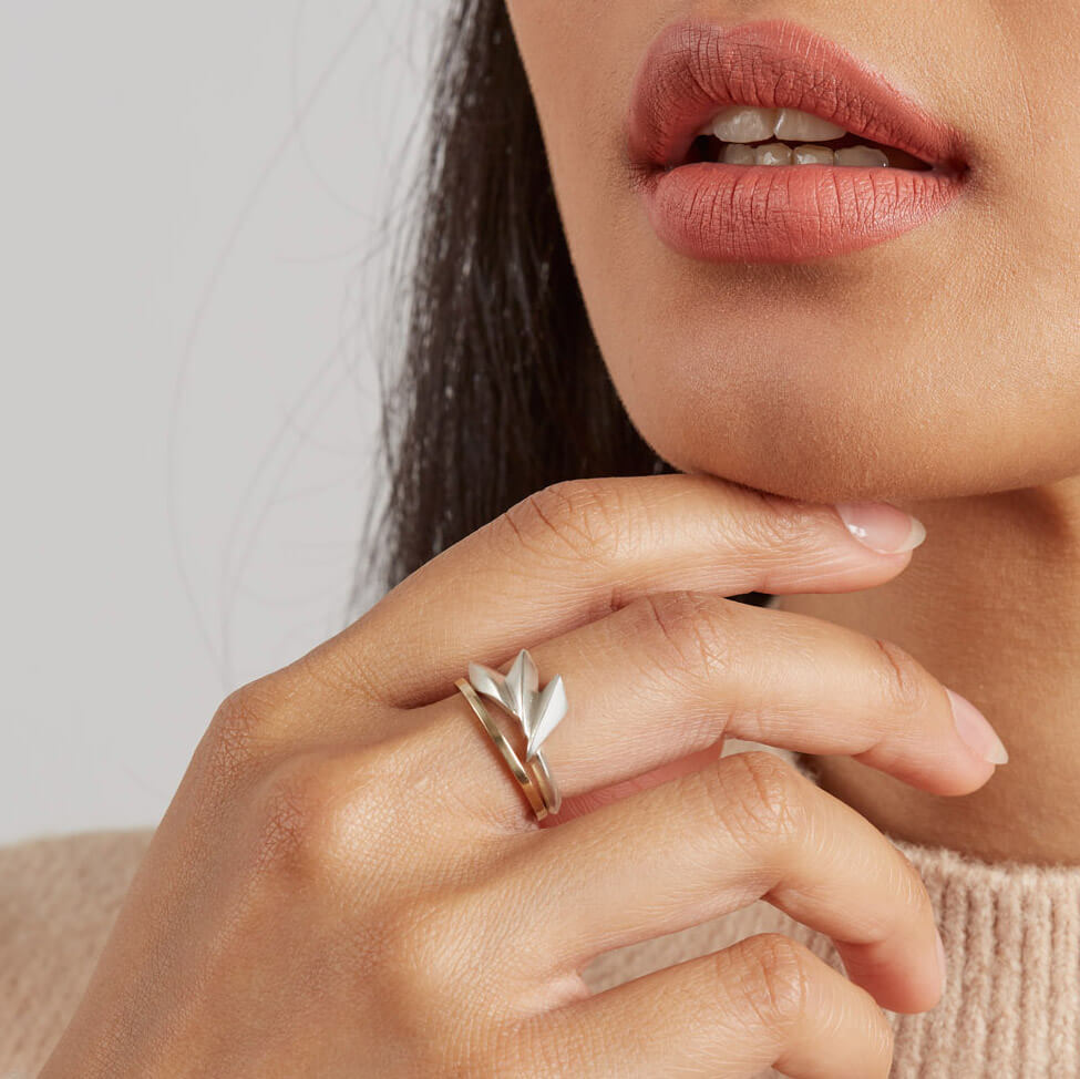 Sterling silver fan ring modelled on a woman's hand, a bold but wearable statement ring for women