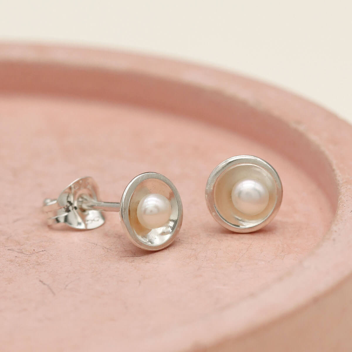 Handmade tiny sterling silver pearl studs with genuine freshwater pearls