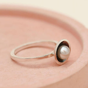 Pearl stacking ring available in polished silver and oxidised silver