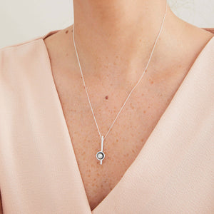 Handmade simple pearl necklace styled for everyday wear, highlighting the oxidised sterling silver and freshwater pearl.