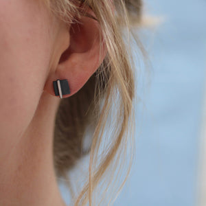 Model wearing small black stud earrings styled for everyday wear, perfect Christmas or Mother’s Day gift.