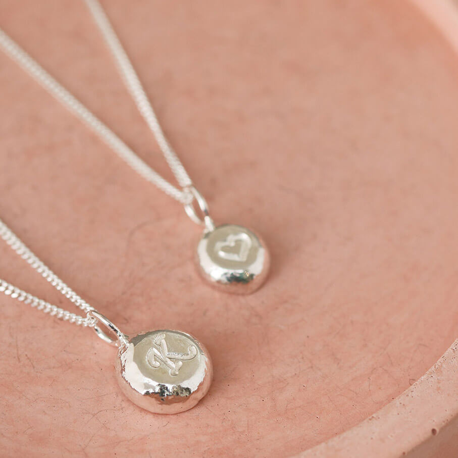 Small Initial Necklace – Unique Pebble Necklace Made from Recycled Silver