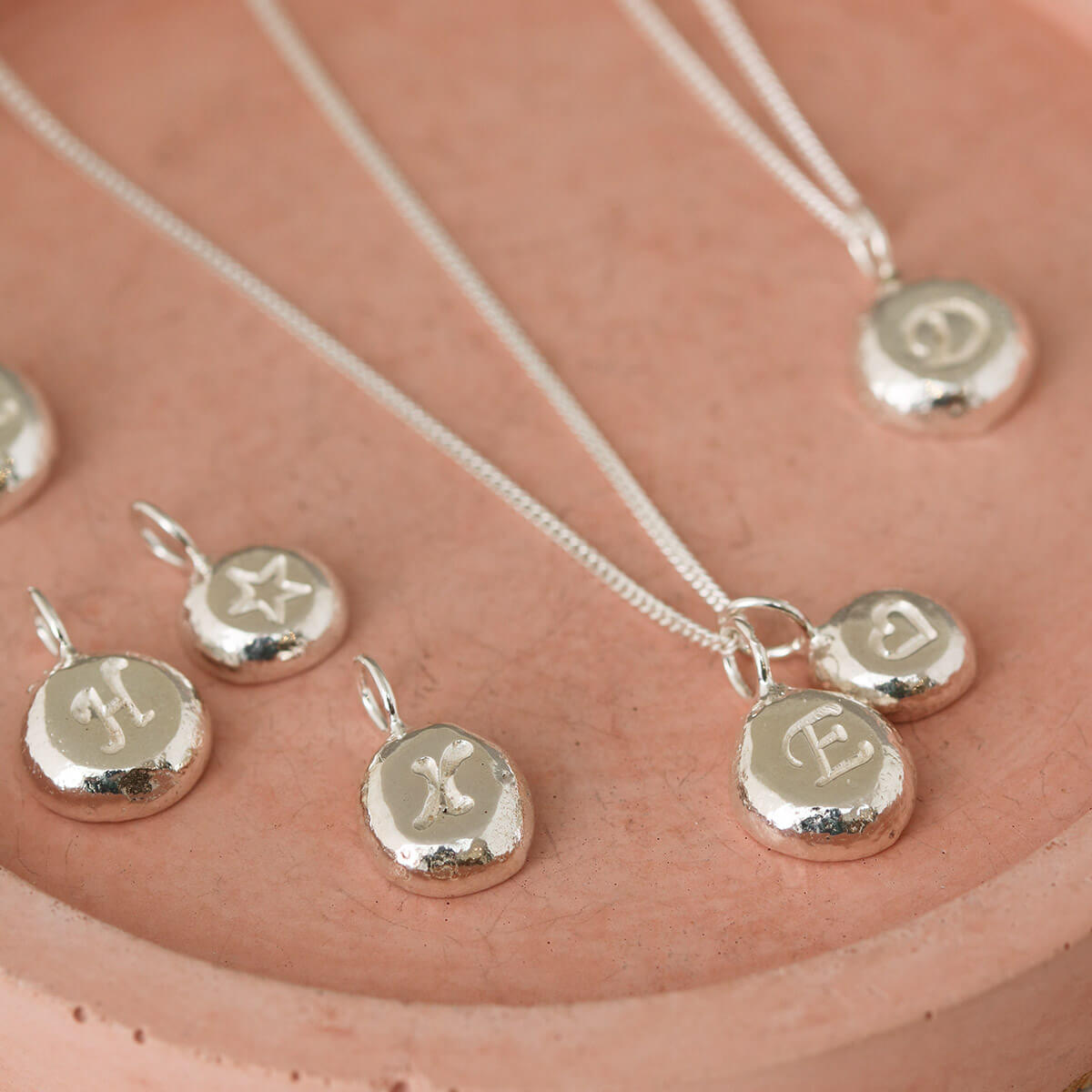 Small Initial Necklace – Unique Pebble Necklace Made from Recycled Silver