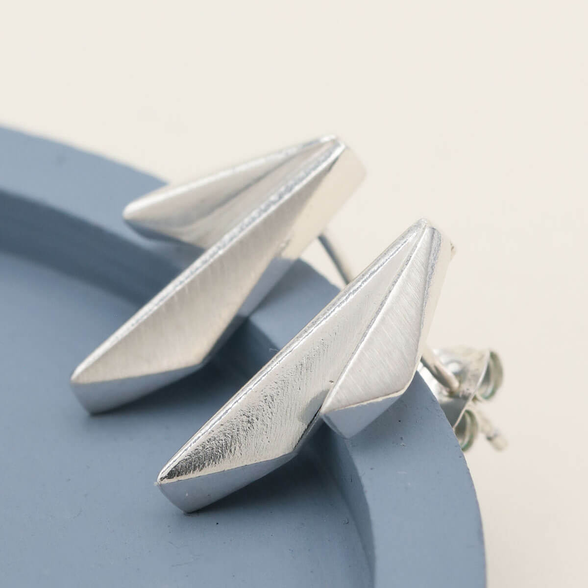 Handmade sterling silver earrings with a double-kite shape, a thoughtful gift for an Art Deco jewellery lover