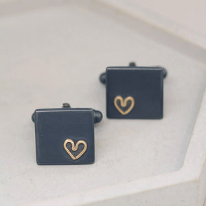 Handmade silver and gold Groom wedding cufflinks displayed flat, sentimental anniversary gift for husband from wife.