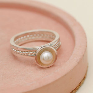 Pearl stackable ring set handcrafted in sterling silver with freshwater pearl