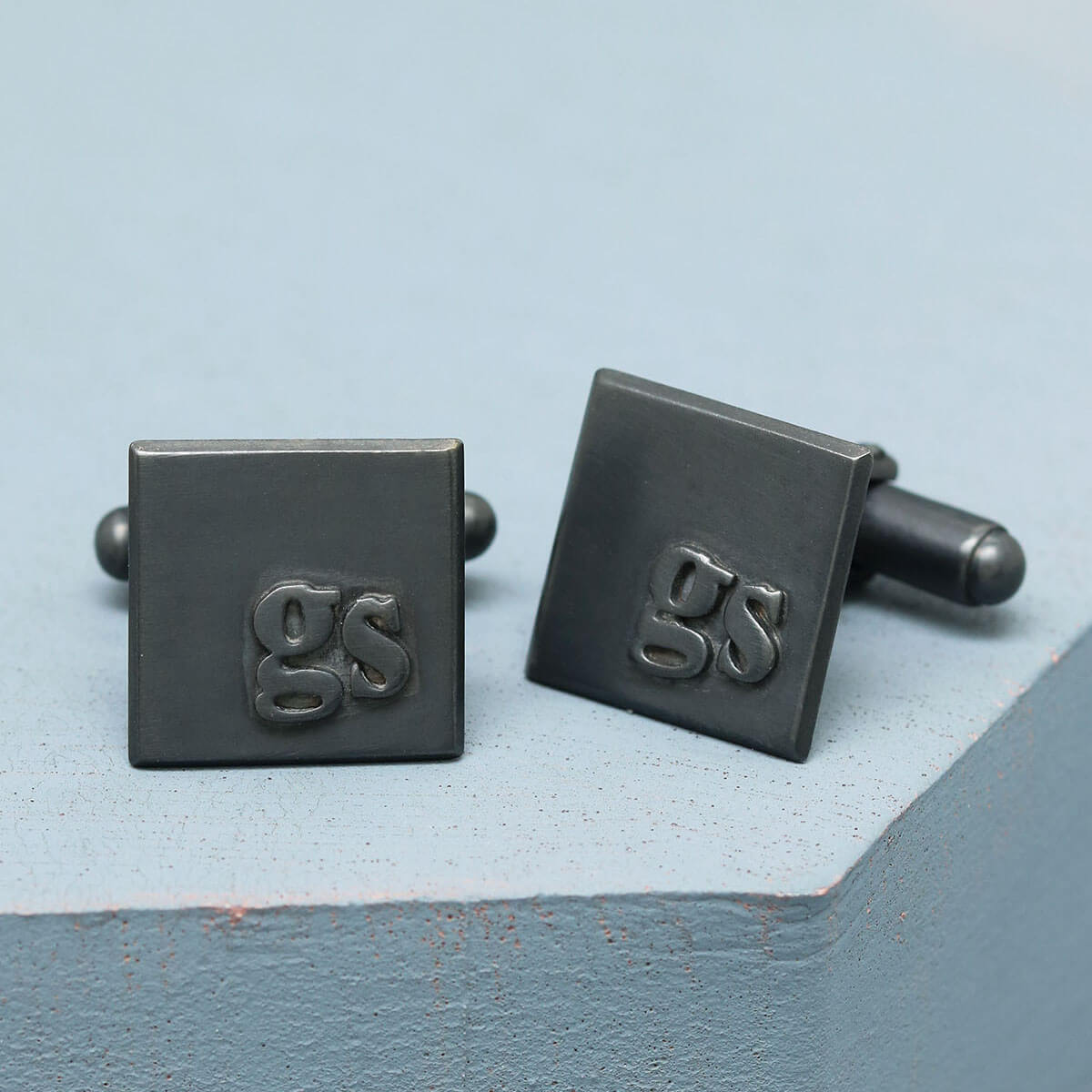 Personalised GS cufflinks in matte black sterling silver, graduation gift for a son or special 18th birthday gift