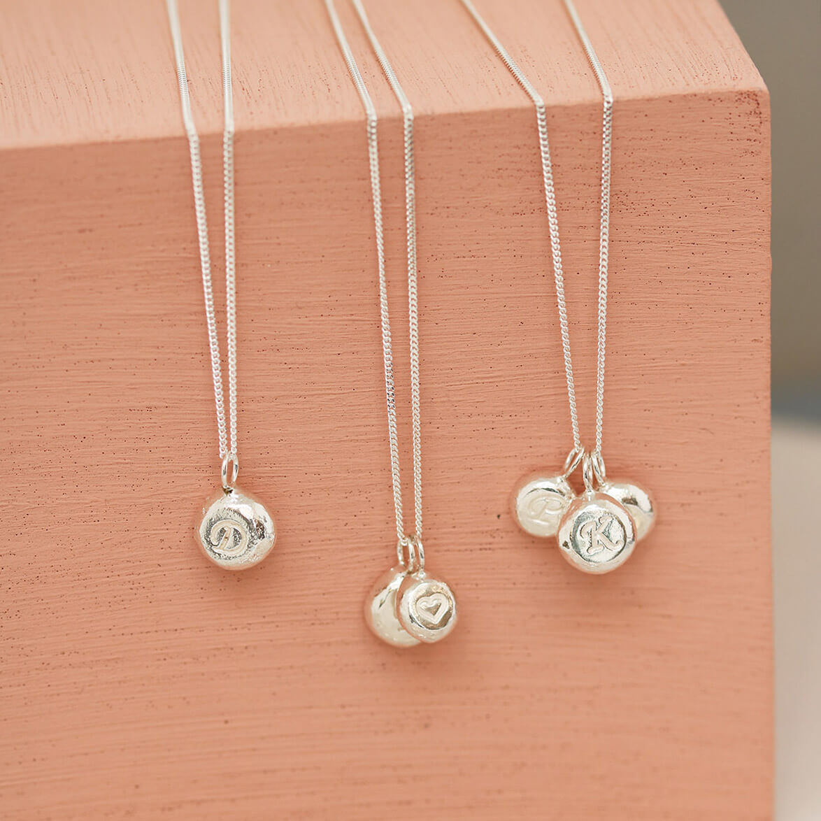 Small Initial Necklace – Unique Pebble Necklace Made from Recycled Silver