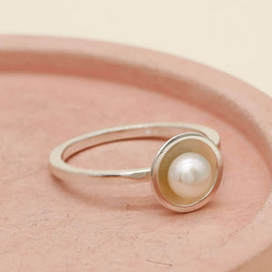 Unusual pearl ring with oxidised sterling silver and freshwater pearl